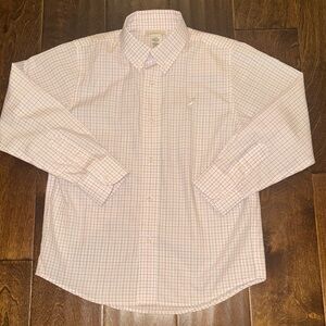 NWOT TBBC Dean's List Dress Shirt -Brown & Coral Windowpane  - 7 price firm